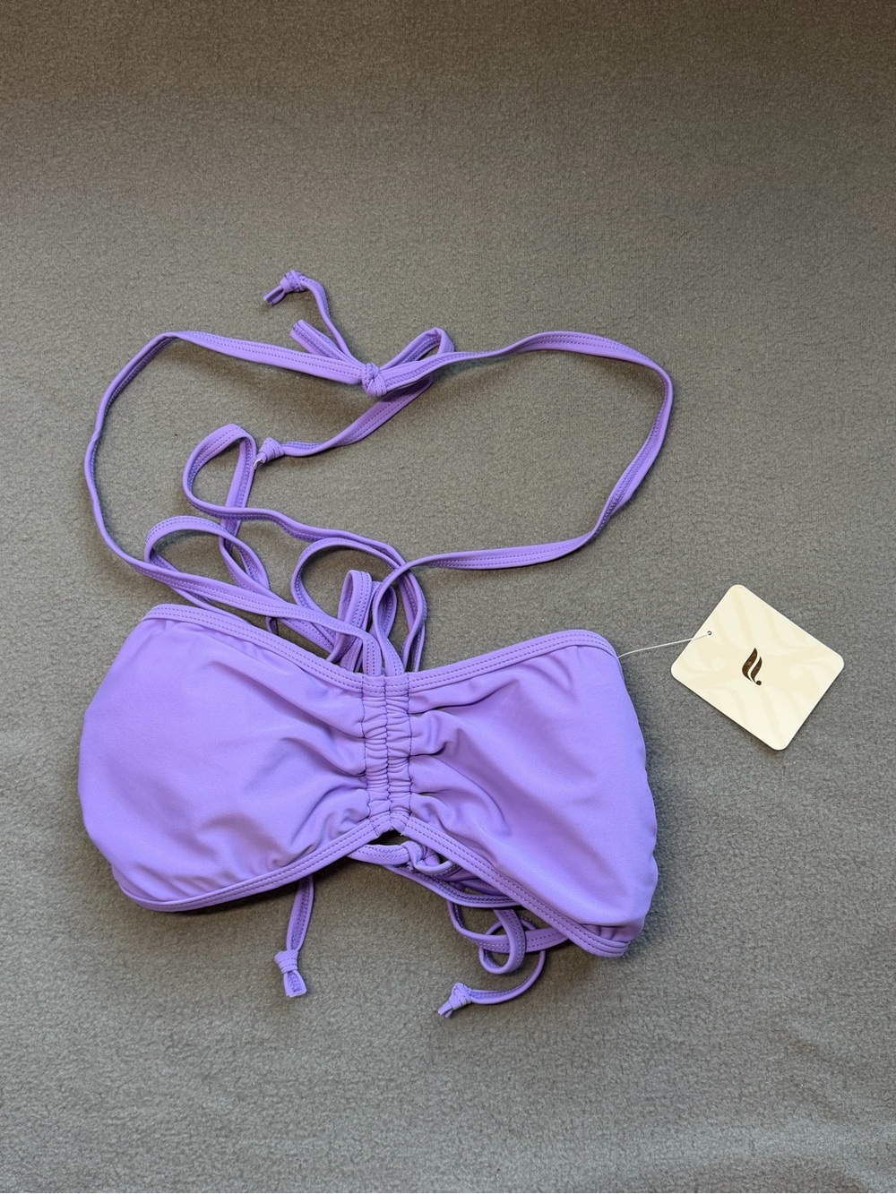 Fabletics Lavender Ruched Bandeau Swim Top small